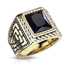 Stainless Steel Gold Faceted Square Onyx Stone Surrounded by Rope Ring
