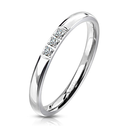 Stainless Steel Triple CZ Center Band Ring