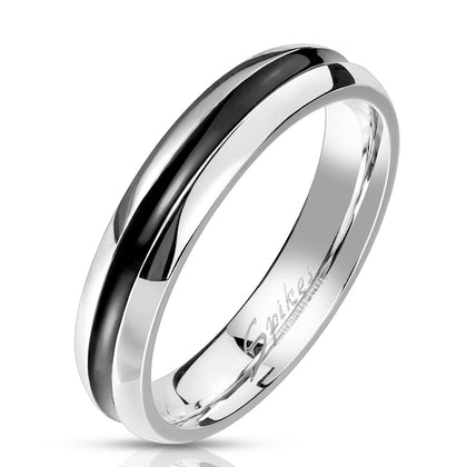 Stainless Steel Black Center Band Ring