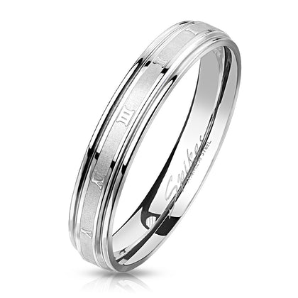 Stainless Steel Brushed Center with Roman Numerals with Stepped Edges Ring