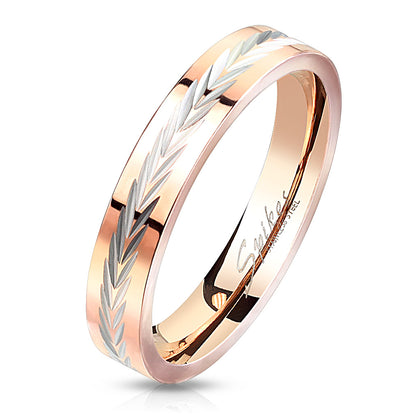 Stainless Steel Rose Gold Arrow Engraved Ring