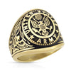 Stainless Steel Gold US Army Seal & Flag with Eagle Ring