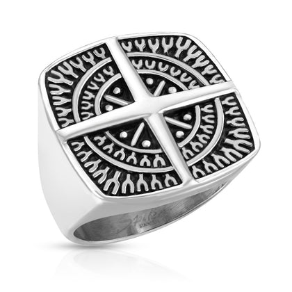 Stainless Steel Compass Rose Cross Center Ring