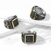 Stainless Steel Black CZ Paved Gold Square Ring