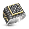 Stainless Steel Black CZ Paved Gold Square Ring