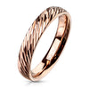 Stainless Steel Rose Gold Diagonal Deep Cuts Dome Band Ring