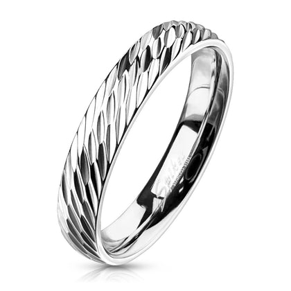 Stainless Steel Diagonal Deep Cuts Dome Band Ring