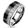 Stainless Steel CNC Machine Set CZ Around Black Carbon Fiber Inlay Ring