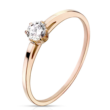 Stainless Steel Rose Gold Prong Set CZ Ring