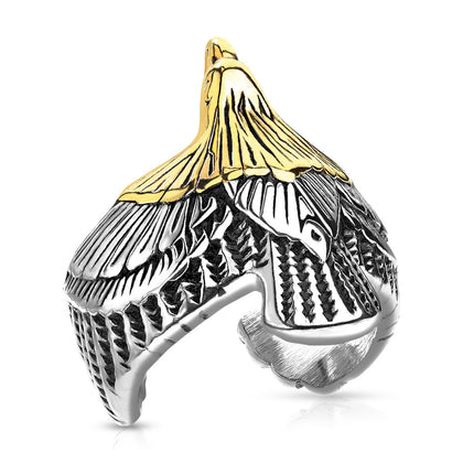 Gold Headed Stainless Steel Eagle Ring