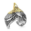 Gold Headed Stainless Steel Eagle Ring