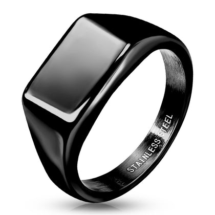 Stainless Steel Wide Square Flat Top Black Plated Ring