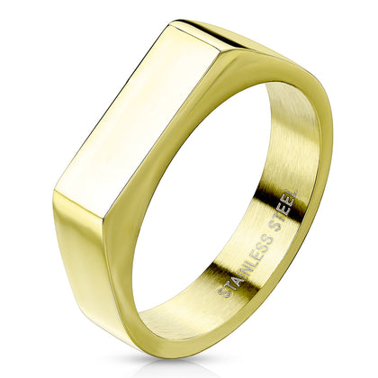 Stainless Steel Flat Square Bar Top Gold Ring
