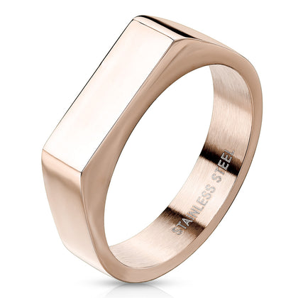 Stainless Steel Flat Square Bar Top Rose Gold Ring