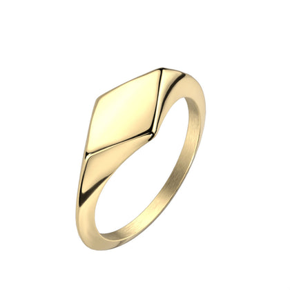 Stainless Steel Flat Diamond Top Gold Ring