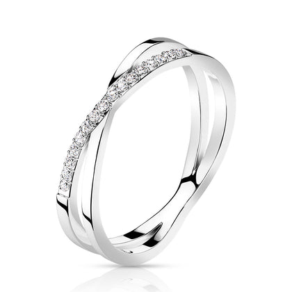 Stainless Steel Pave CZ Criss Cross X Ring