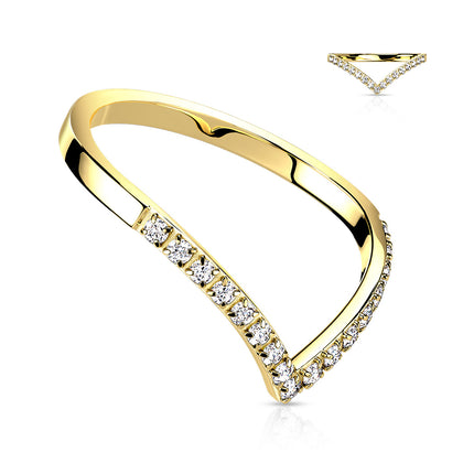 Stainless Steel Pave CZ Gold Chevron Ring