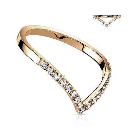Stainless Steel Pave CZ Rose Gold Chevron Ring