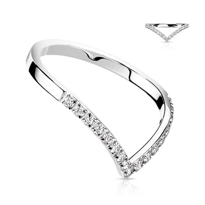 Stainless Steel Pave CZ Chevron Ring