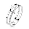 Stainless Steel CZ Double Sideways Split Cross Ring