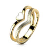 Gold heart double chevron stainless steel ring