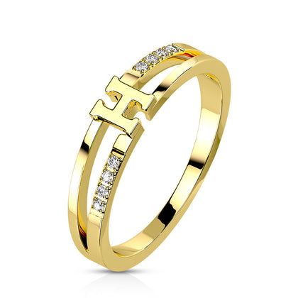 Gold H double stainless steel ring