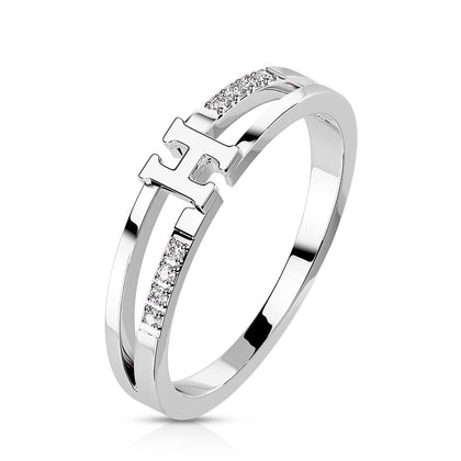 Silver H double stainless steel ring