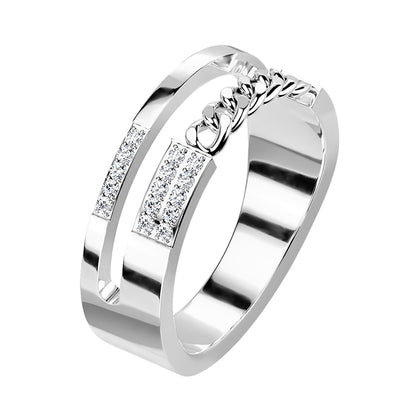 Stainless Steel Pave CZ Double Line With Chain Ring