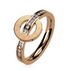 Stainless Steel Rose Gold Roman Numeral Circle with Single Lined CZ Ring