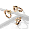 Stainless Steel Rose Gold Roman Numeral Circle with Single Lined CZ Ring