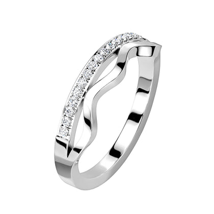 Stainless Steel Pave CZ With Wavy Line Ring