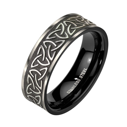 Celtic Trinity knot black stainless steel ring