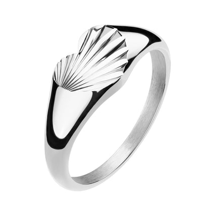 Stainless Steel Asymmetrical Starburst Engraved Signet Heart Ring