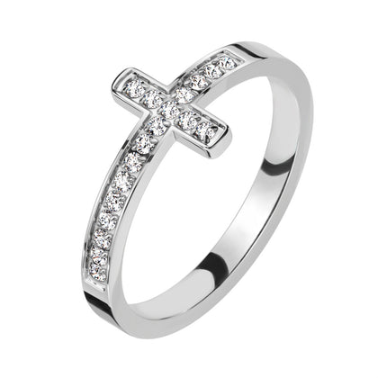 Stainless Steel CZ Cross Ring