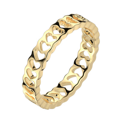 Stainless Steel Gold Hollow Heart Band Ring