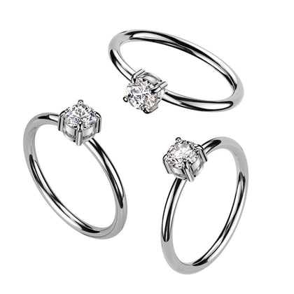 Stainless Steel Round CZ Prong Set on Round Band Ring