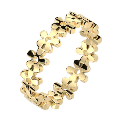 Stainless Steel Gold Eternity Flower Ring