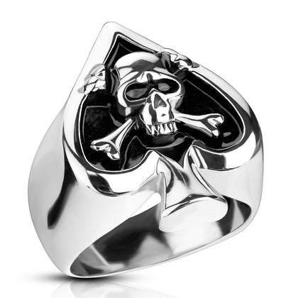 Stainless Steel Spade Ace Crossbone Death Skull Cast Ring