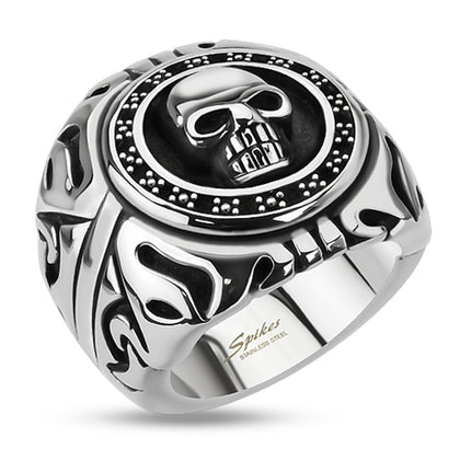 Stainless Steel Skull Shield Wide Cast Ring