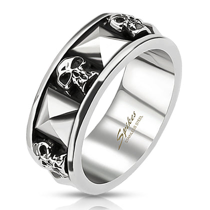 Stainless Steel Skull and Pyramid Combination Cast Band Ring