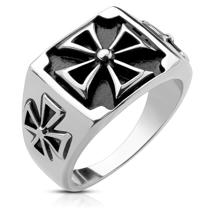 Stainless Steel Triple Iron Cross Cast Ring