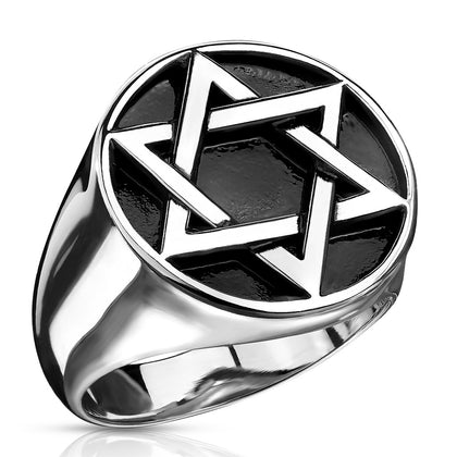 Stainless Steel Star of David Medallion Cast Ring