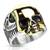 Stainless Steel Skull Gold Two Tone Biker Ring