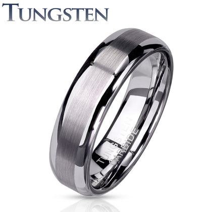 Tungsten Brushed Center Shiny Edges Ring
