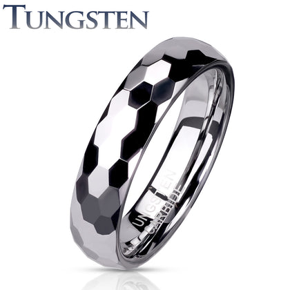 Tungsten Faceted Dome Band Ring