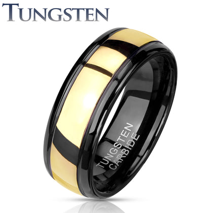 Tungsten Gold Center Black Ring