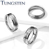 Tungsten CZ Brushed Center Beveled Edges Ring