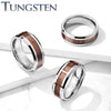 Tungsten Wood Inlay Beveled Edges Ring