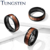 Tungsten Black Wood Inlay Beveled Edges Ring