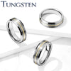 Tungsten Brushed Finish Gold Groove Beveled Edges Ring